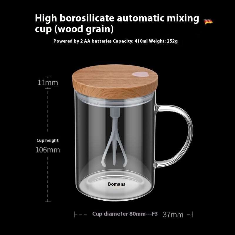 Wood Self Stirring Fully Glass Cup