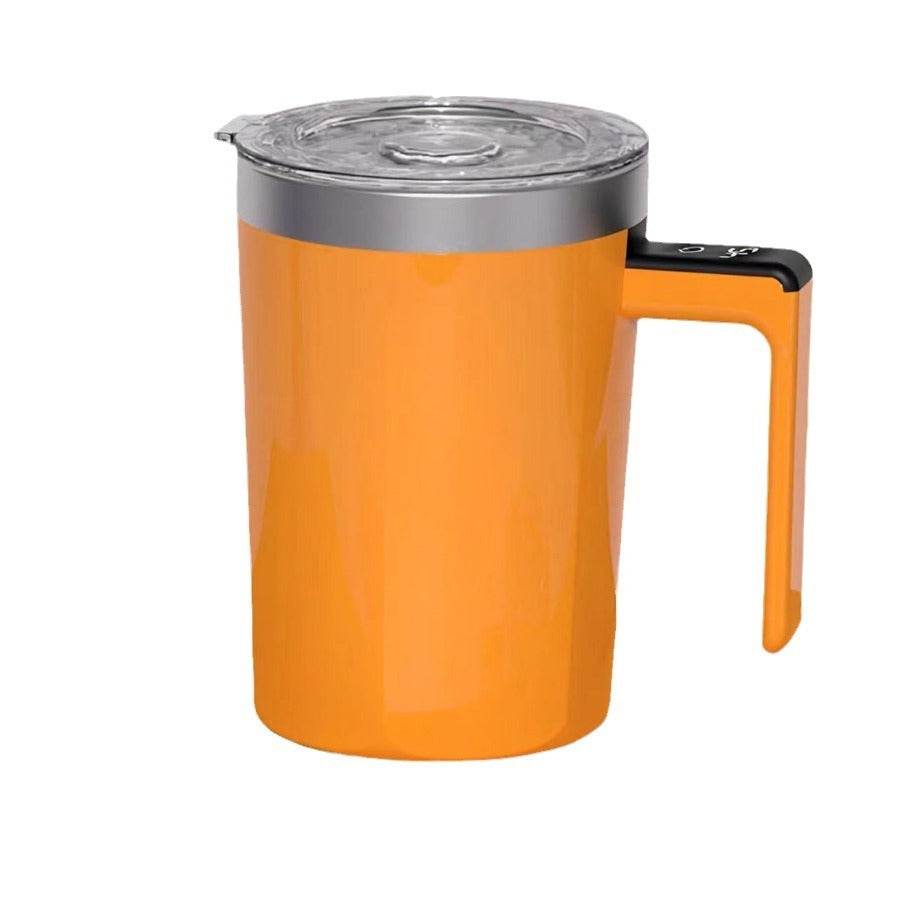 Orange Magnetic Self Stirring And Self Heating/Cooling Mug Self Stirring Button On Handle. Button Is A Digital One Press Button