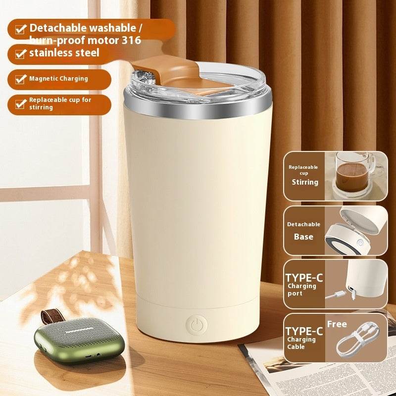 Cream Self Stirring Vibrant Coffee Mug Self Stirring Button On Lower Half And On The Side