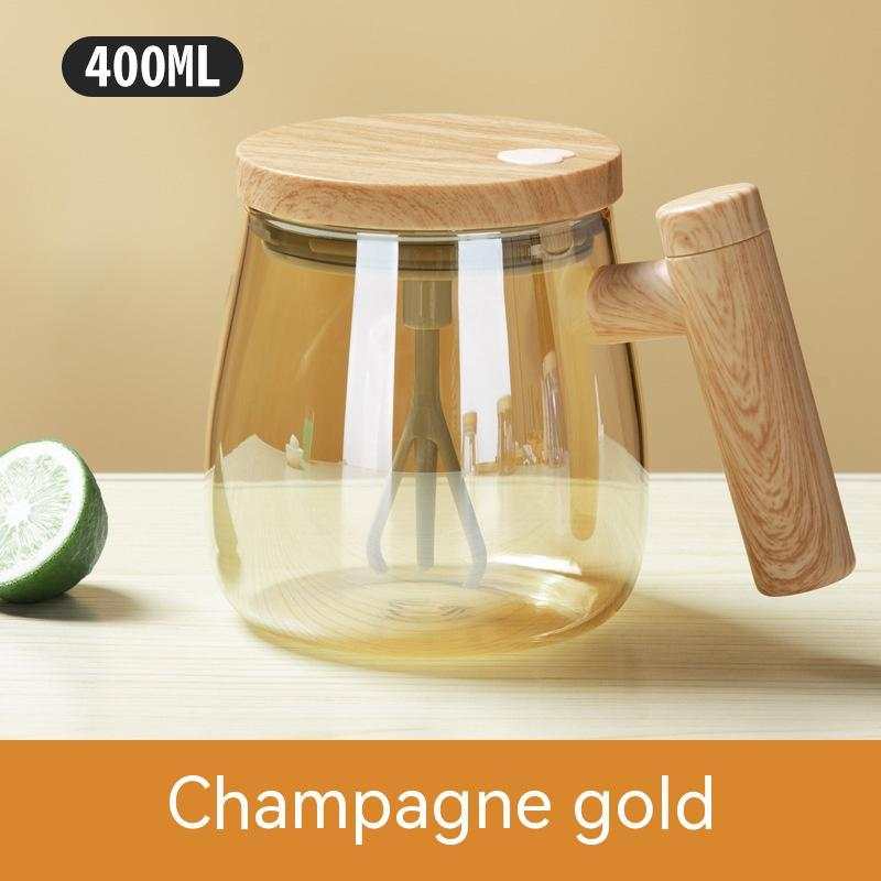 Champagne Gold Self Stirring Fully Glass Cup Self Stirring Button On Lid