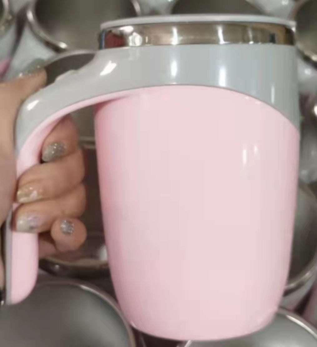 Pink Self Stirring Rounded Magnetic Coffee Mug