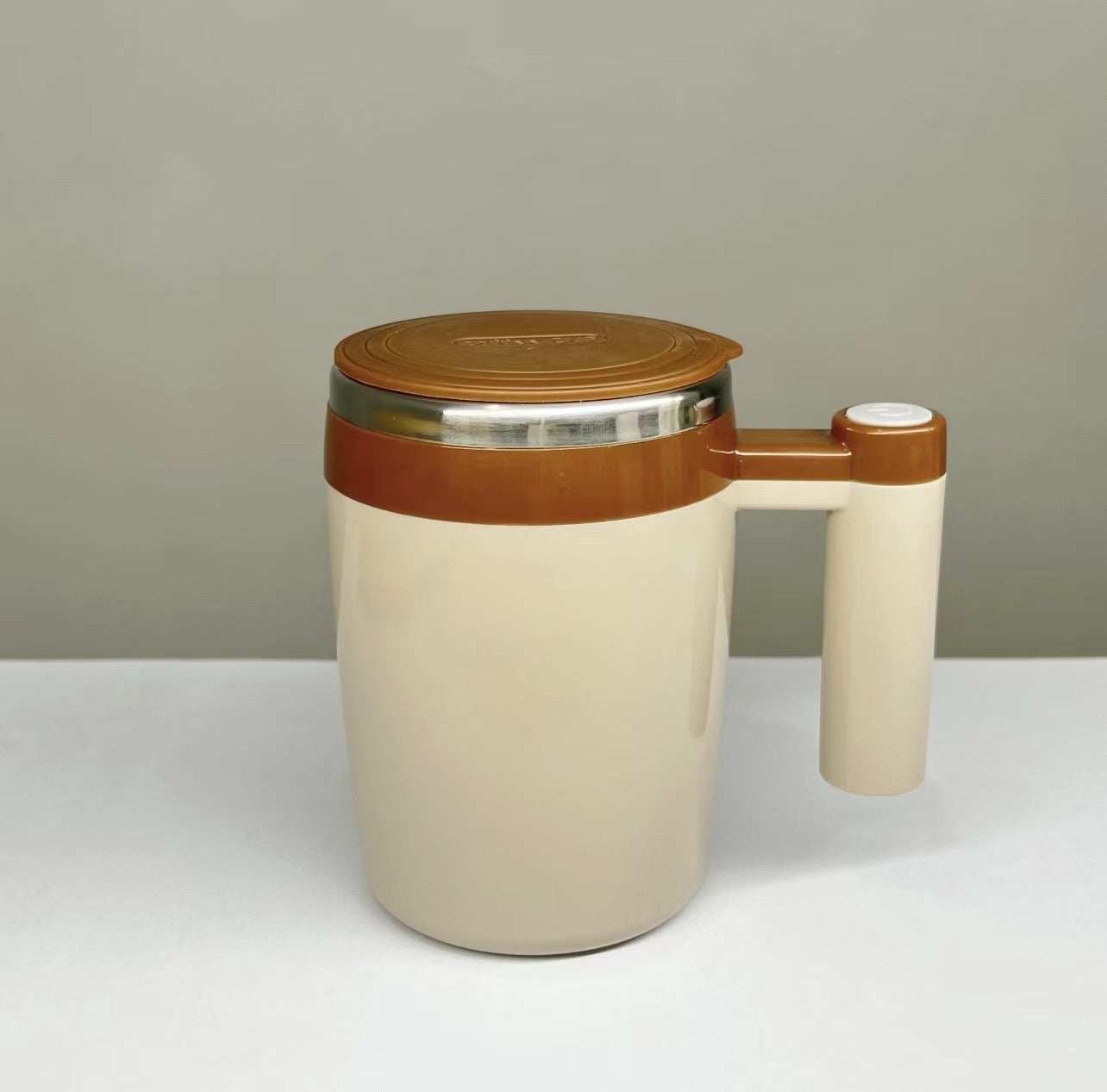 Brown And Cream USB Version Self Stirring Solid Color Magnetic Coffee Cup Self Stirring Button On Handle