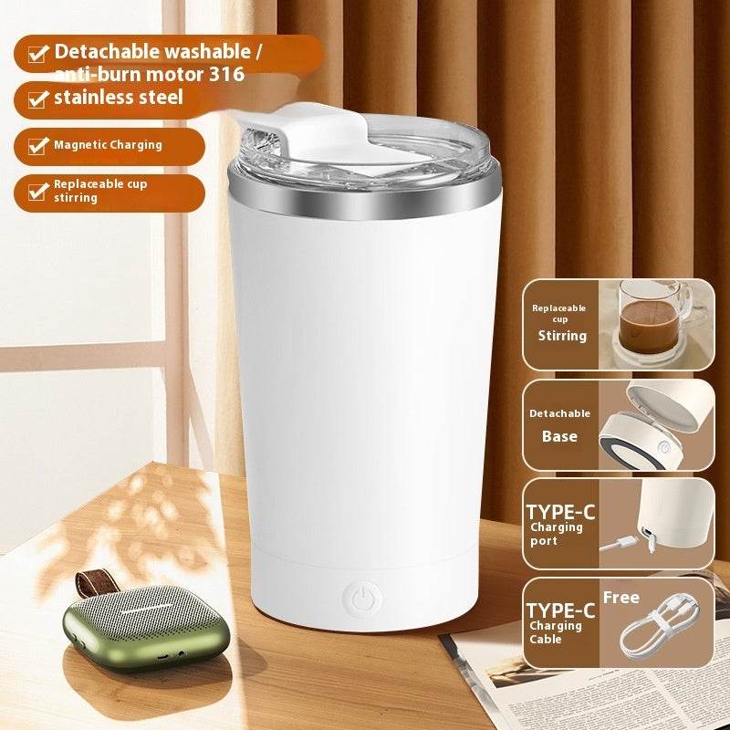 White Self Stirring Vibrant Coffee Mug Self Stirring Button On Lower Half And On The Side