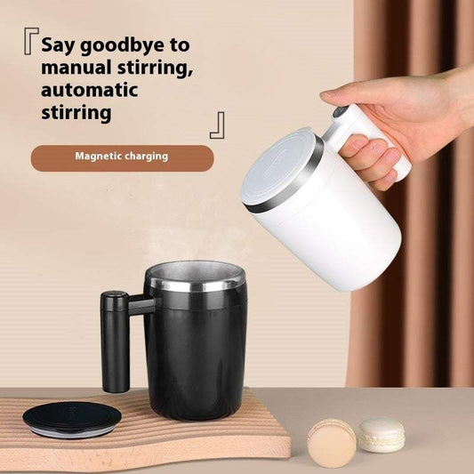 Self Stirring Solid Color Magnetic Coffee Cup Self Stirring Button On Handle