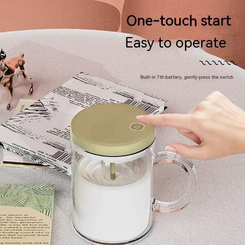 Beige Automatic Glass Self Stirring Cup (Version 2) Self Stirring Button On Lid
