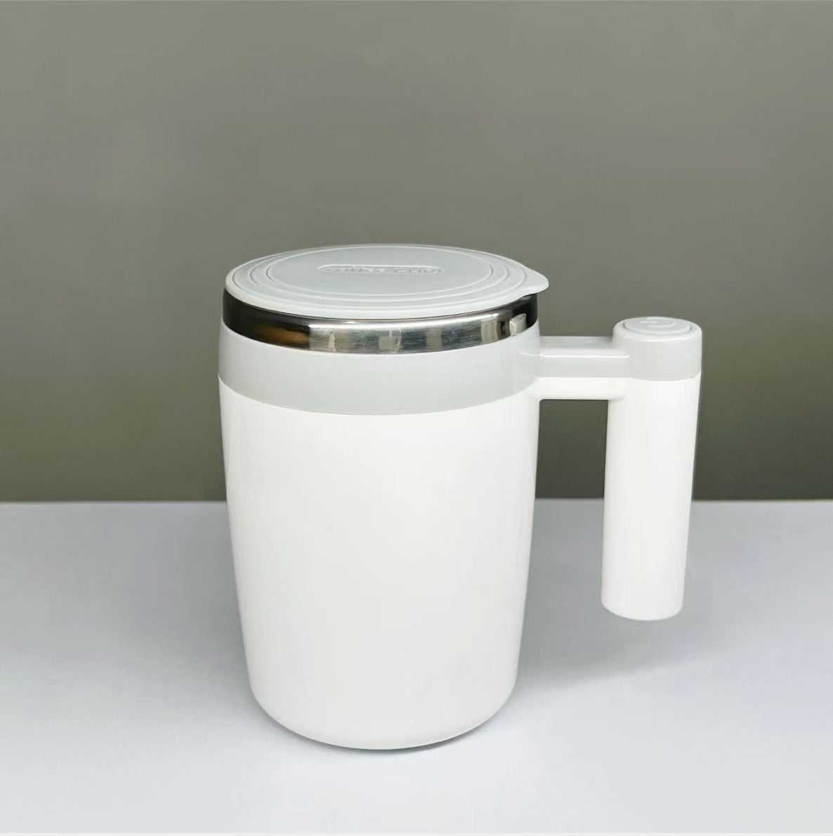 White And Gray USB Version Self Stirring Solid Color Magnetic Coffee Cup Self Stirring Button On Handle
