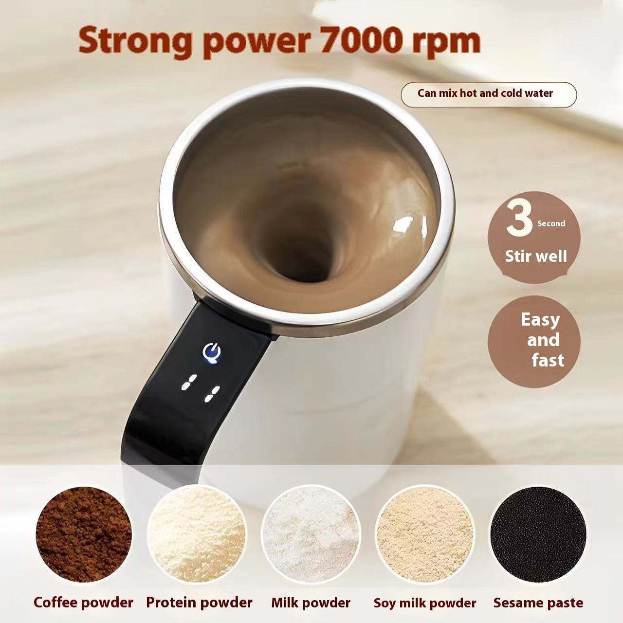 Magnetic Self Stirring And Self Heating/Cooling Mug Self Stirring Button On Handle. Button Is A Digital One Press Button