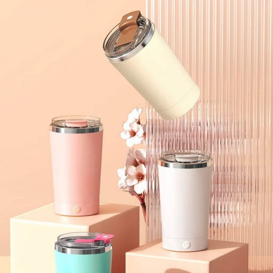 Self Stirring Vibrant Coffee Mug Self Stirring Button On Lower Half And On The Side