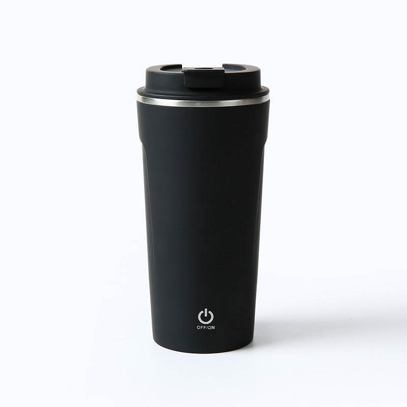 Black Magnetic Automatic Stirring Portable Coffee Mug Self Stirring Button On Lower Half And On The Side Of The Mug. Button Is A Digital Button